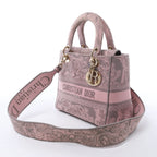 Dior Lady D-Lite Medium Toile Doo JUY Embroidery Canvas 2Way Handbag in Pink