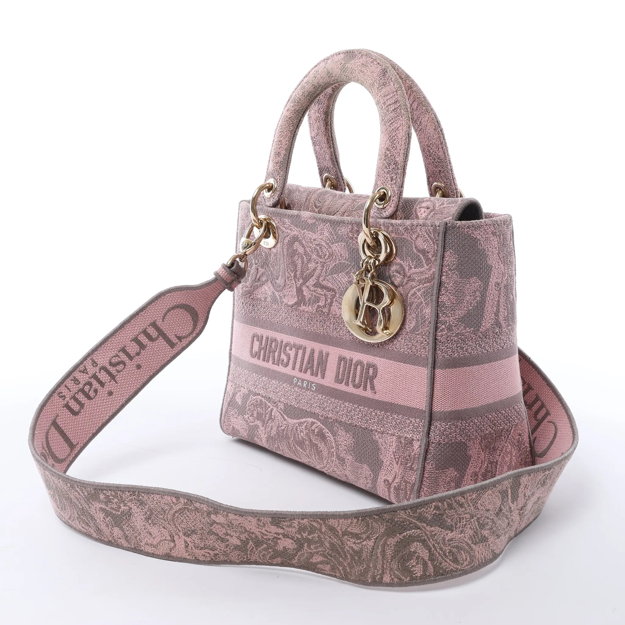 Dior Lady D-Lite Medium Toile Doo JUY Embroidery Canvas 2Way Handbag in Pink