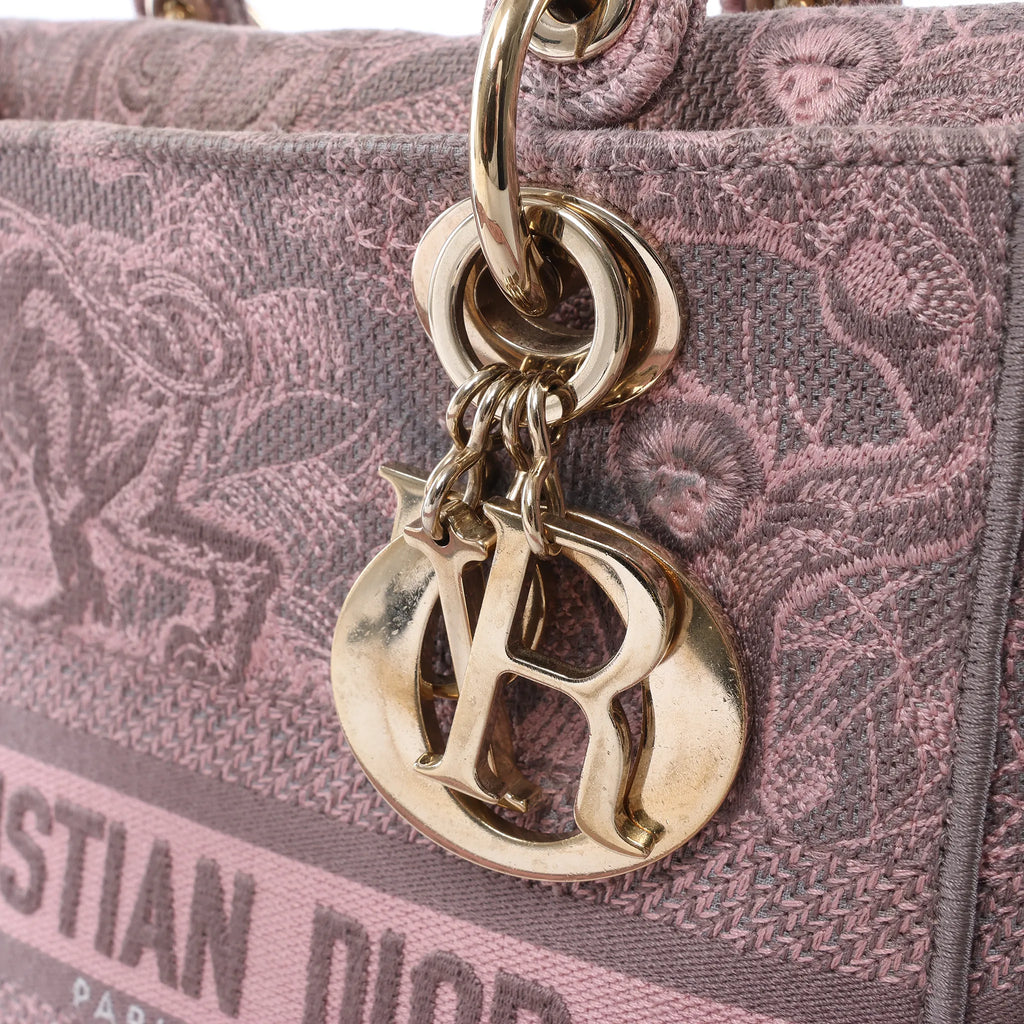 Dior Lady D-Lite Medium Toile Doo JUY Embroidery Canvas 2Way Handbag in Pink