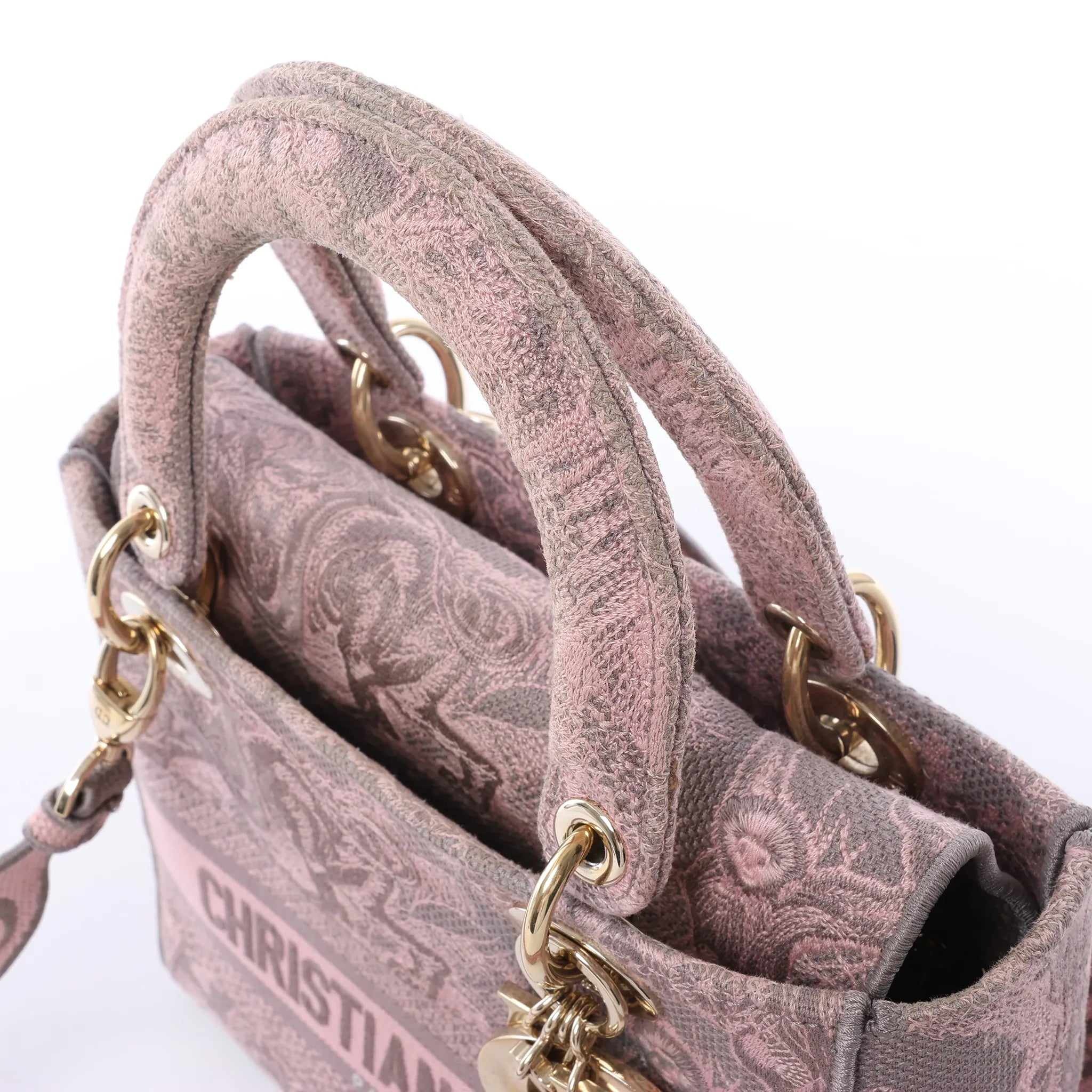 Dior Lady D-Lite Medium Toile Doo JUY Embroidery Canvas 2Way Handbag in Pink