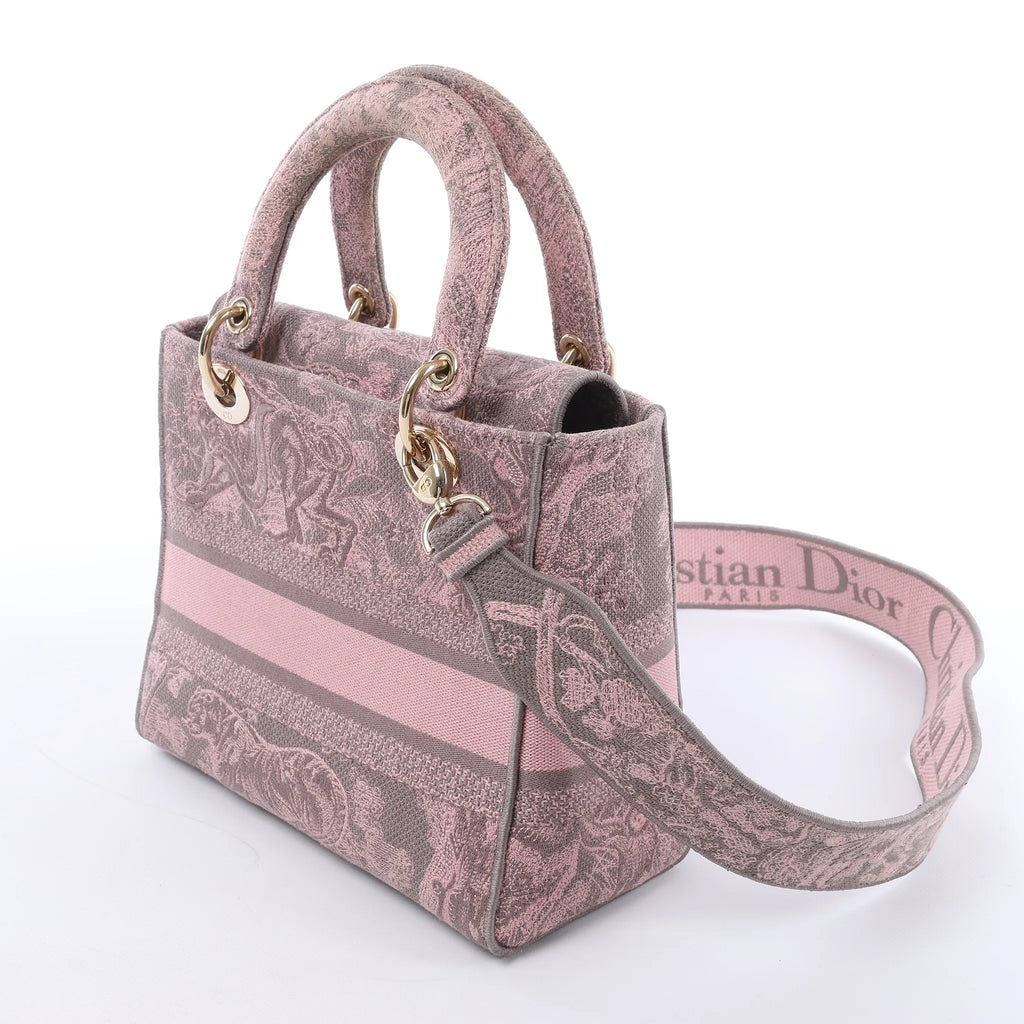 Dior Lady D-Lite Medium Toile Doo JUY Embroidery Canvas 2Way Handbag in Pink