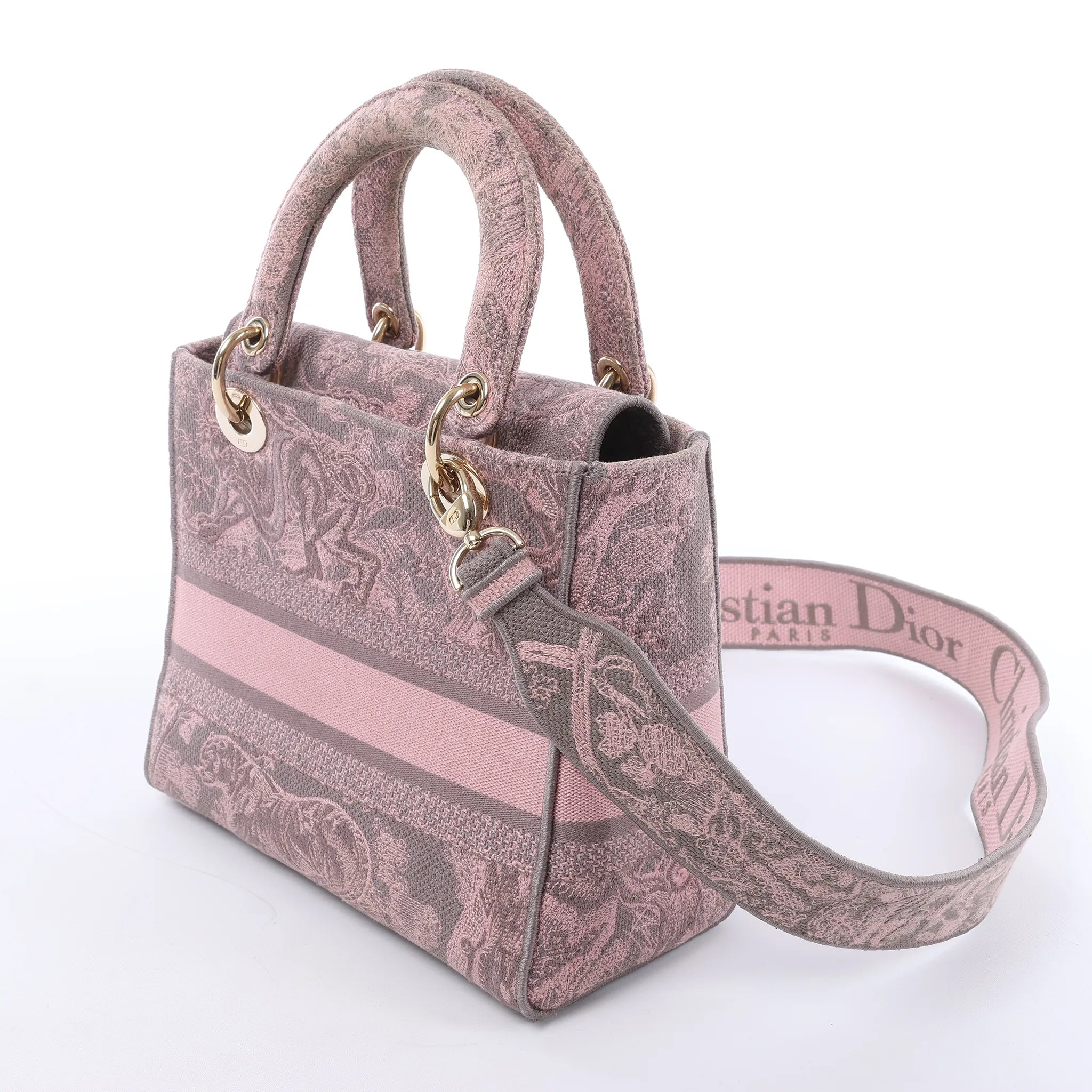 Dior Lady D-Lite Medium Toile Doo JUY Embroidery Canvas 2Way Handbag in Pink