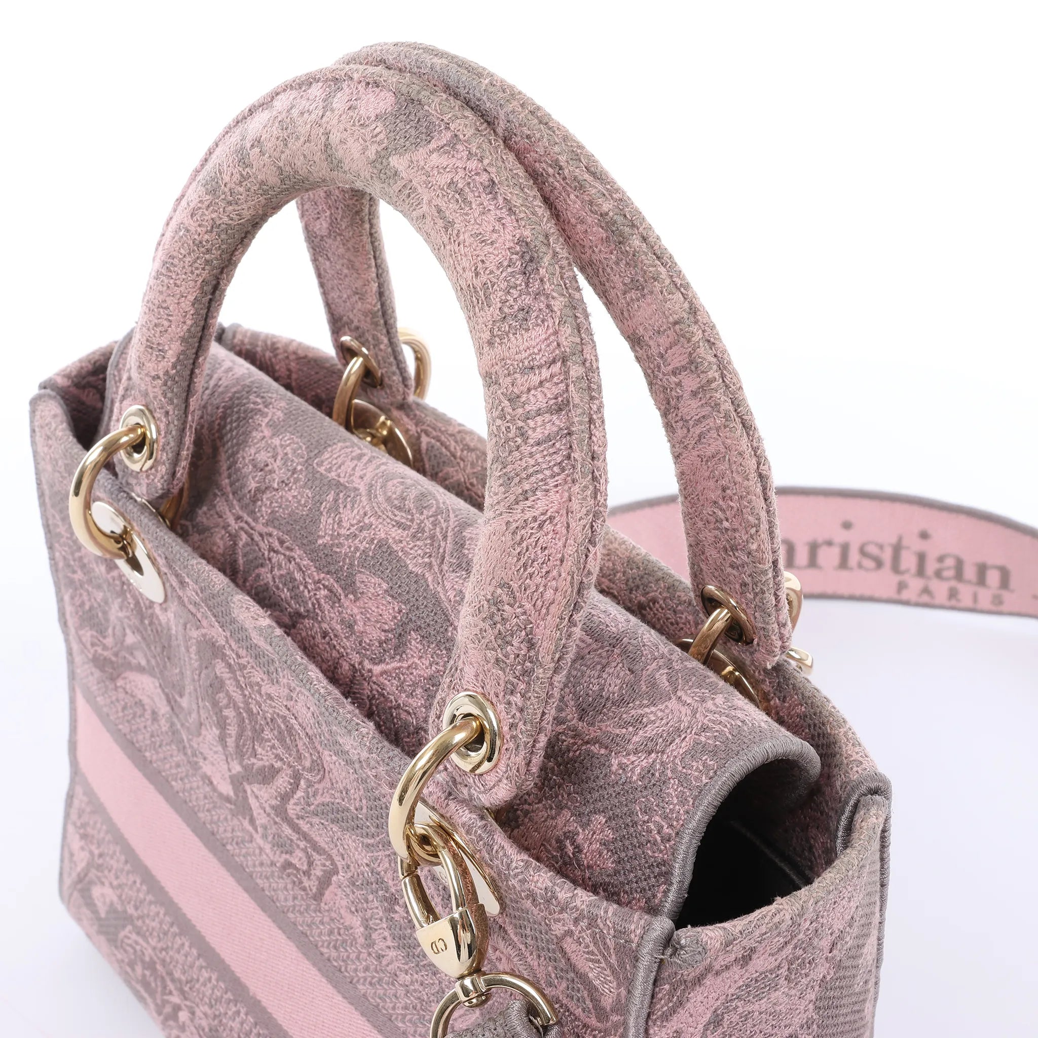 Dior Lady D-Lite Medium Toile Doo JUY Embroidery Canvas 2Way Handbag in Pink