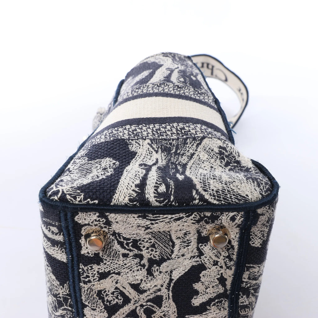 Dior Lady D-Lite Medium Canvas 2Way Handbag in Navy Blue