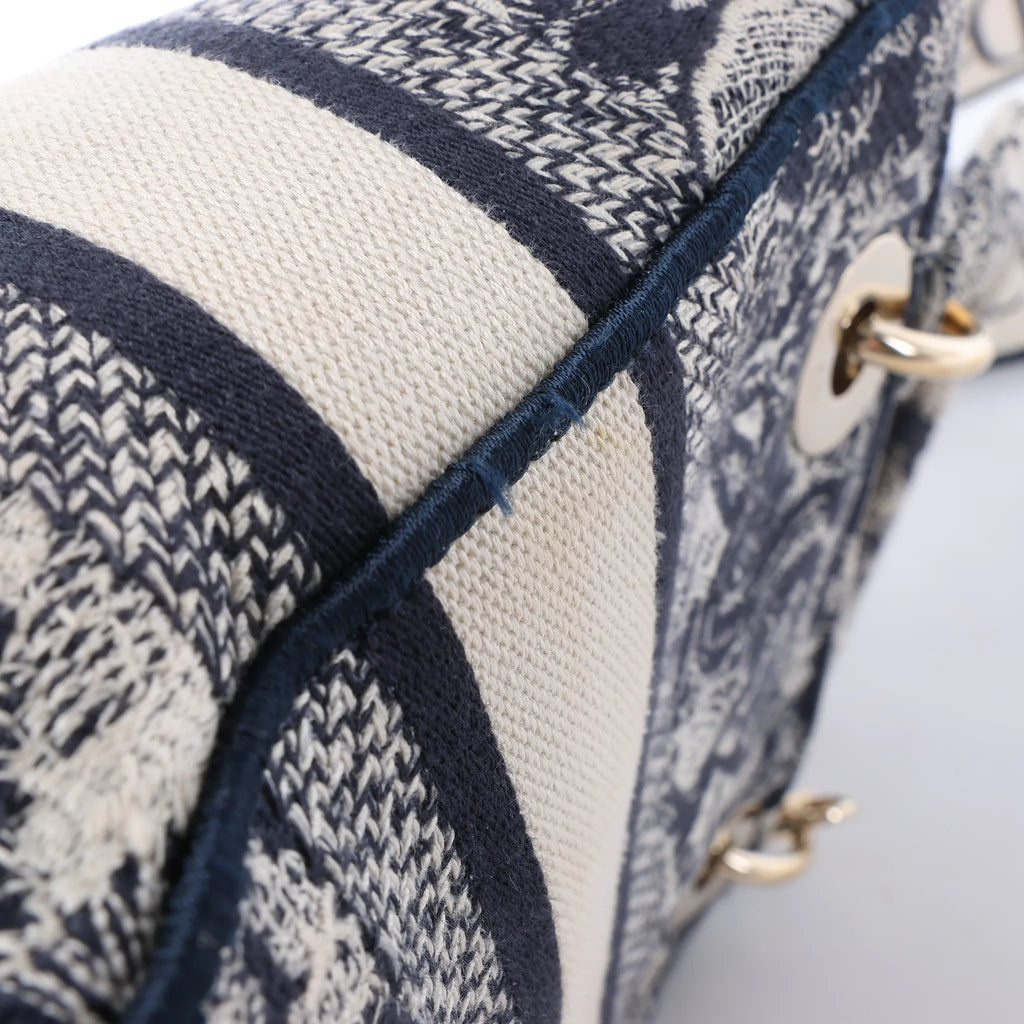 Dior Lady D-Lite Medium Canvas 2Way Handbag in Navy Blue