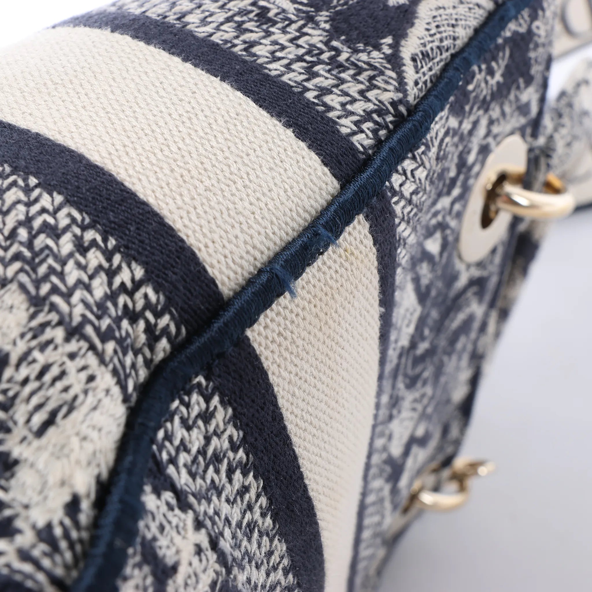 Dior Lady D-Lite Medium Canvas 2Way Handbag in Navy Blue