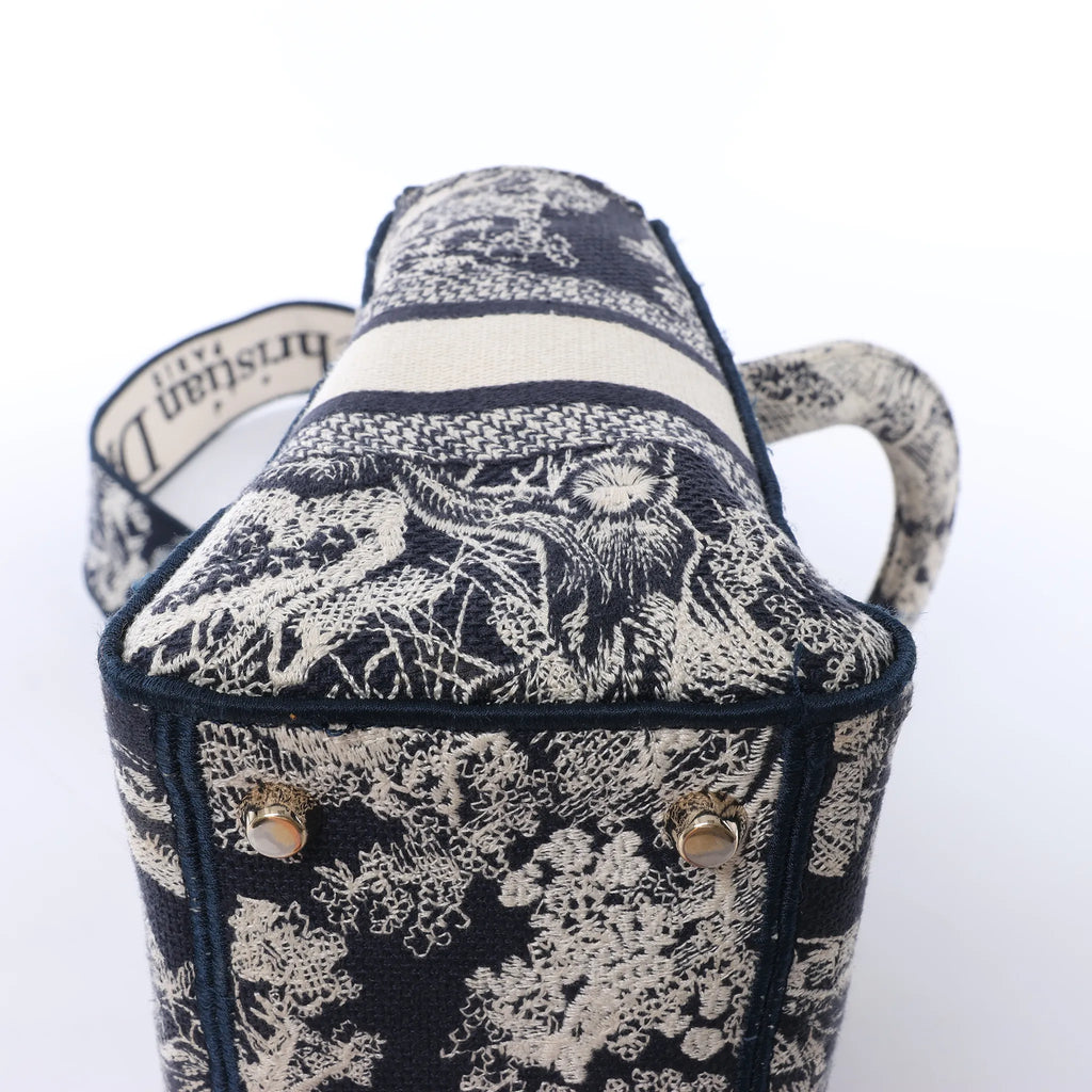 Dior Lady D-Lite Medium Canvas 2Way Handbag in Navy Blue