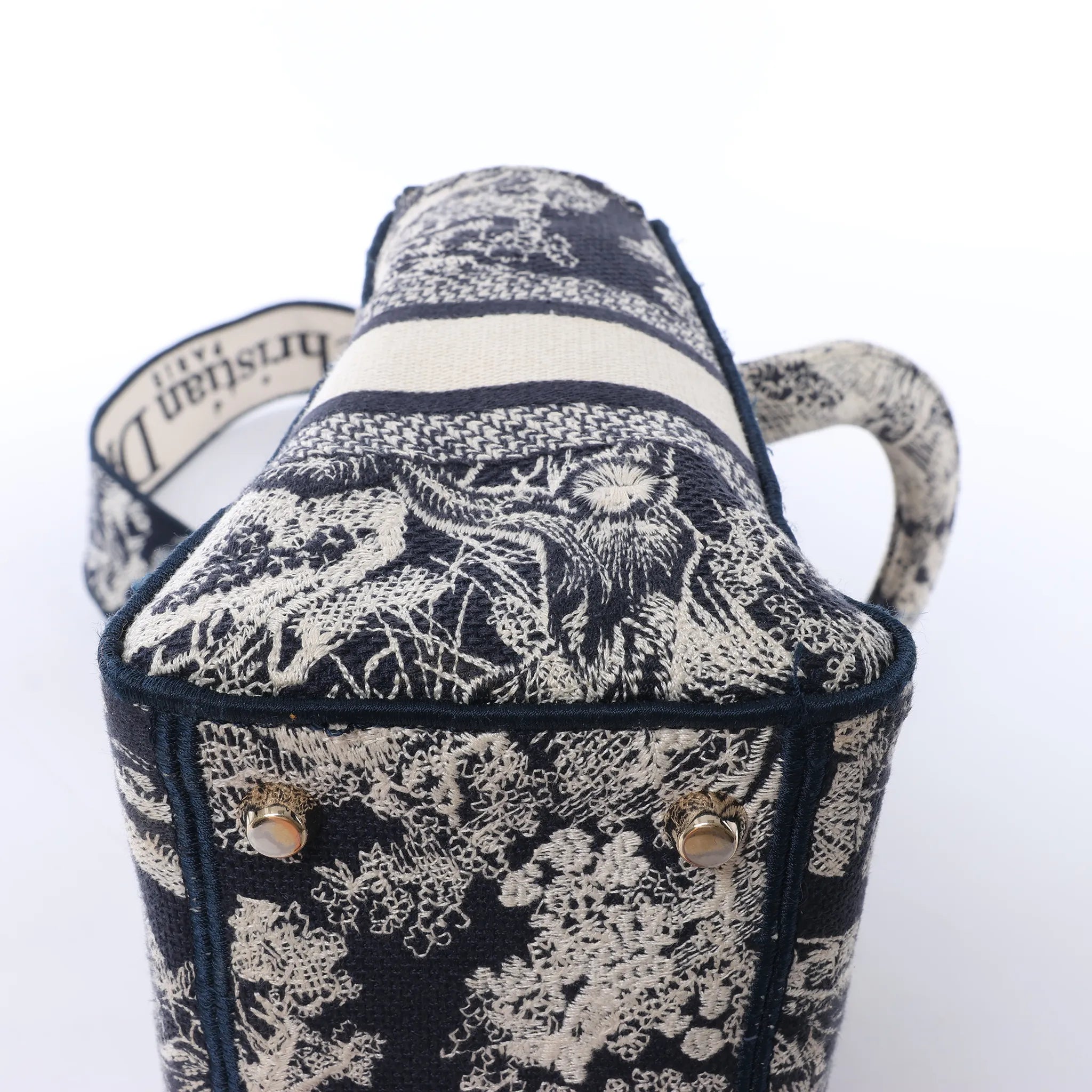 Dior Lady D-Lite Medium Canvas 2Way Handbag in Navy Blue