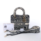 Dior Lady D-Lite Medium Canvas 2Way Handbag in Navy Blue