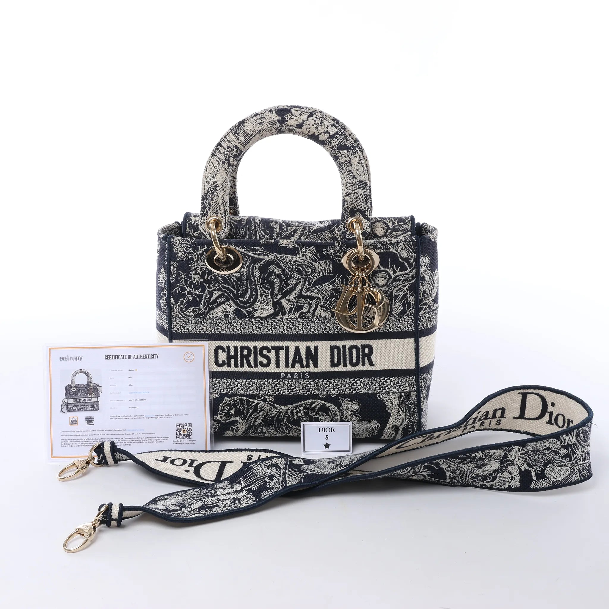 Dior Lady D-Lite Medium Canvas 2Way Handbag in Navy Blue