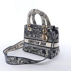 Dior Lady D-Lite Medium Canvas 2Way Handbag in Navy Blue