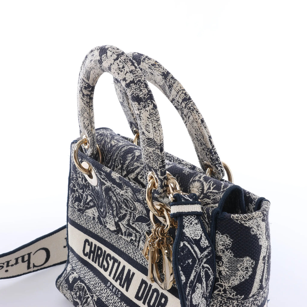 Dior Lady D-Lite Medium Canvas 2Way Handbag in Navy Blue