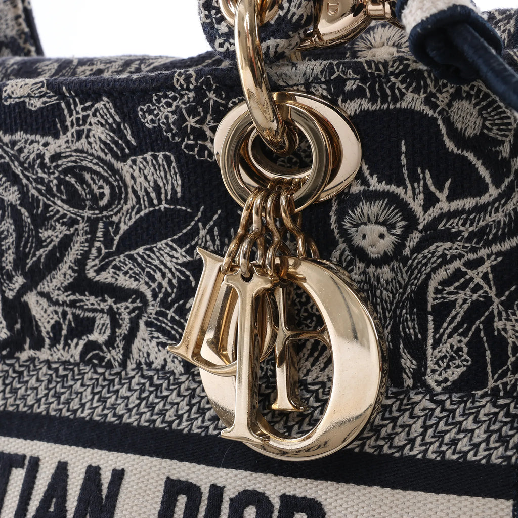 Dior Lady D-Lite Medium Canvas 2Way Handbag in Navy Blue