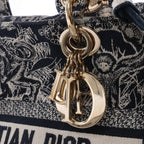 Dior Lady D-Lite Medium Canvas 2Way Handbag in Navy Blue