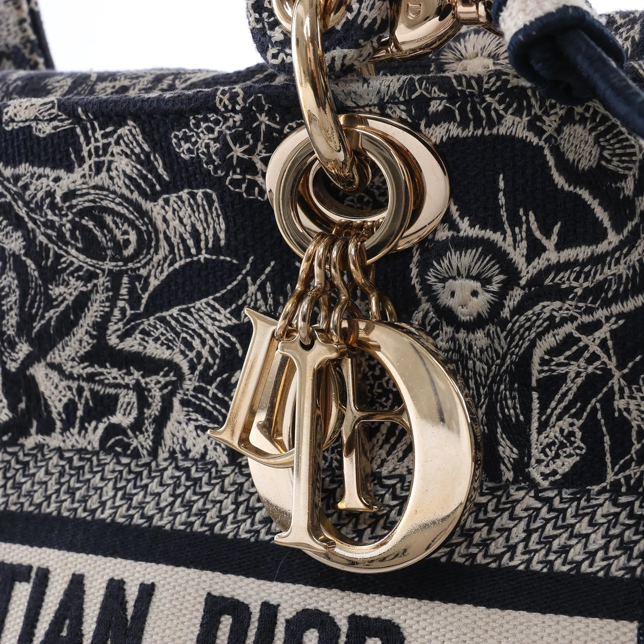 Dior Lady D-Lite Medium Canvas 2Way Handbag in Navy Blue