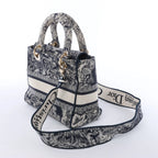 Dior Lady D-Lite Medium Canvas 2Way Handbag in Navy Blue