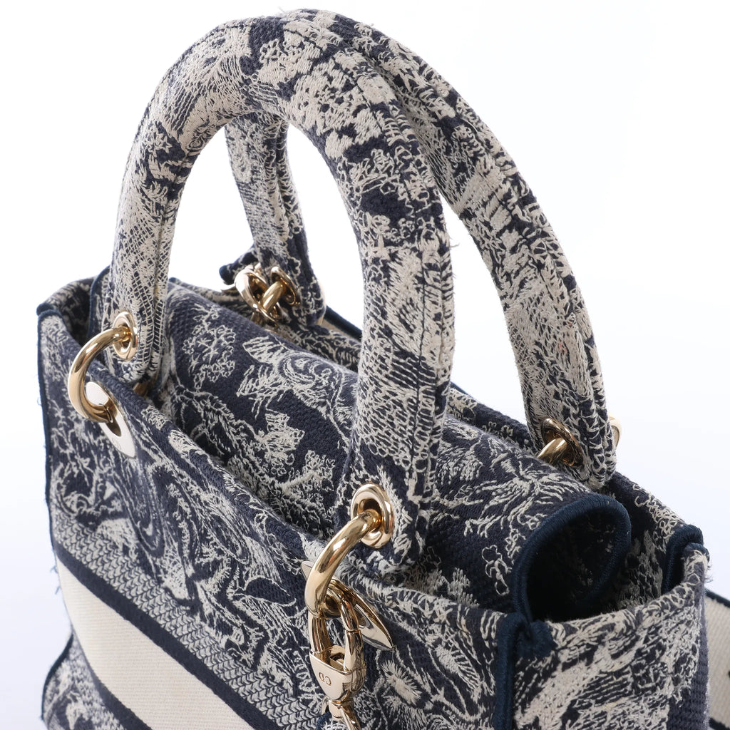 Dior Lady D-Lite Medium Canvas 2Way Handbag in Navy Blue
