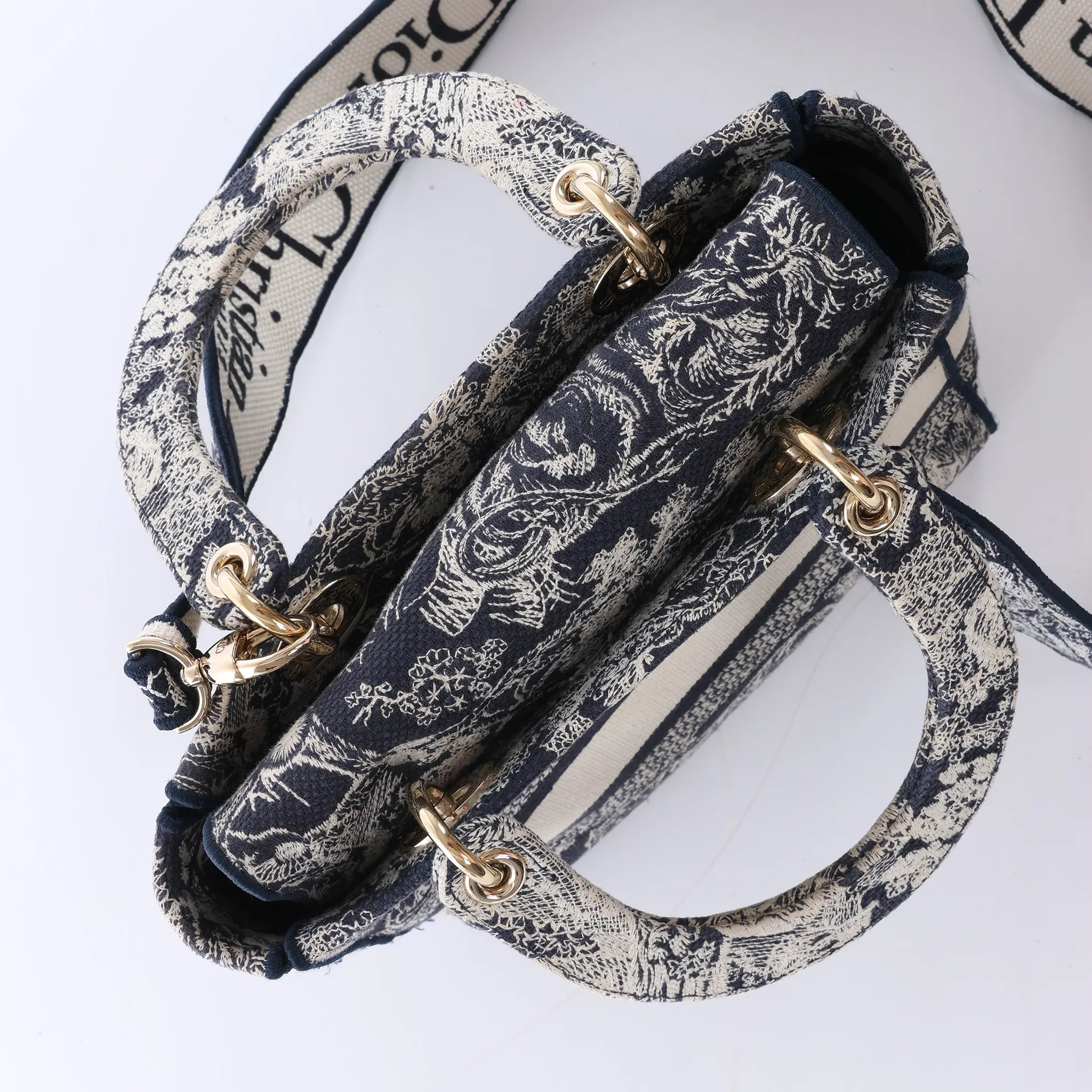Dior Lady D-Lite Medium Canvas 2Way Handbag in Navy Blue