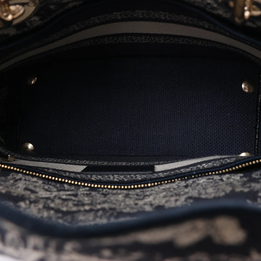 Dior Lady D-Lite Medium Canvas 2Way Handbag in Navy Blue