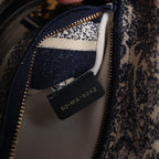 Christian Dior D-Lite Toile Doo JUY Embroidery Canvas 2Way Handbag in Beige x Navy Blue