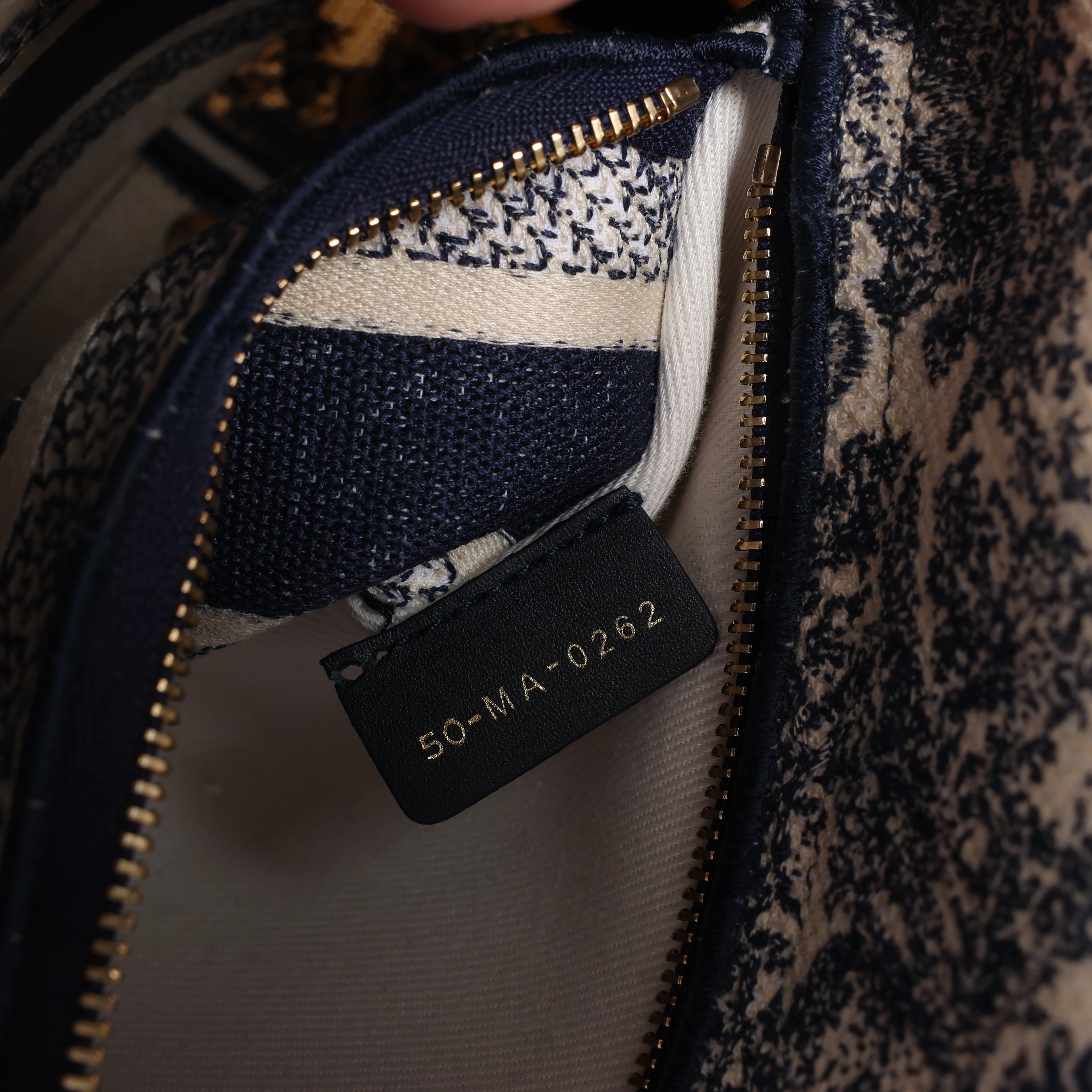Christian Dior D-Lite Toile Doo JUY Embroidery Canvas 2Way Handbag in Beige x Navy Blue