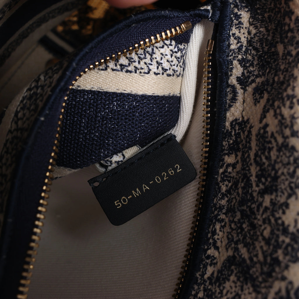 Christian Dior D-Lite Toile Doo JUY Embroidery Canvas 2Way Handbag in Beige x Navy Blue