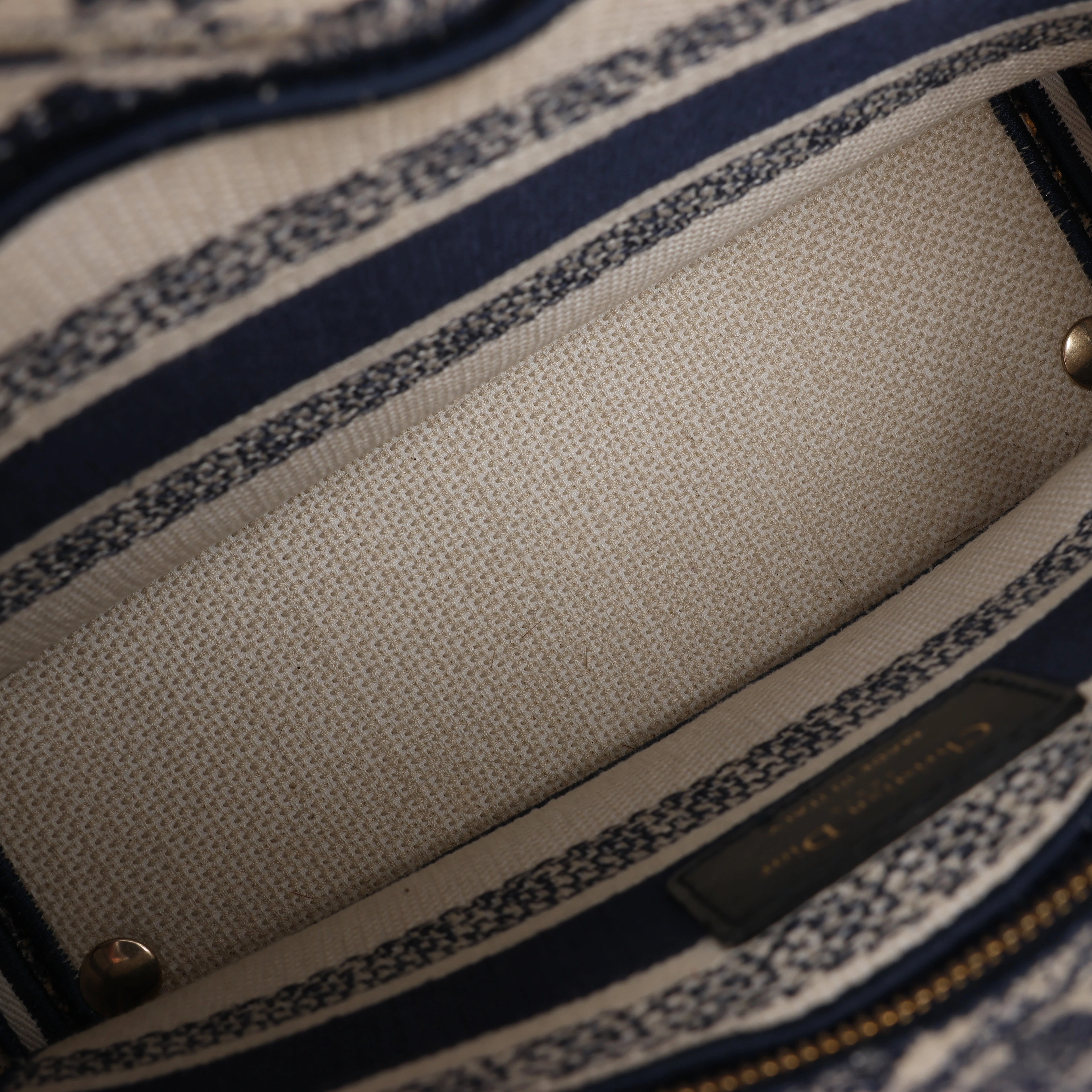 Christian Dior D-Lite Toile Doo JUY Embroidery Canvas 2Way Handbag in Beige x Navy Blue