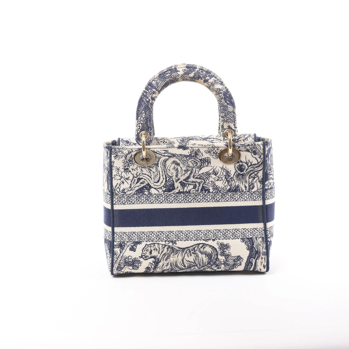 Christian Dior D-Lite Toile Doo JUY Embroidery Canvas 2Way Handbag in Beige x Navy Blue