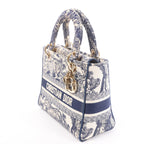 Christian Dior D-Lite Toile Doo JUY Embroidery Canvas 2Way Handbag in Beige x Navy Blue