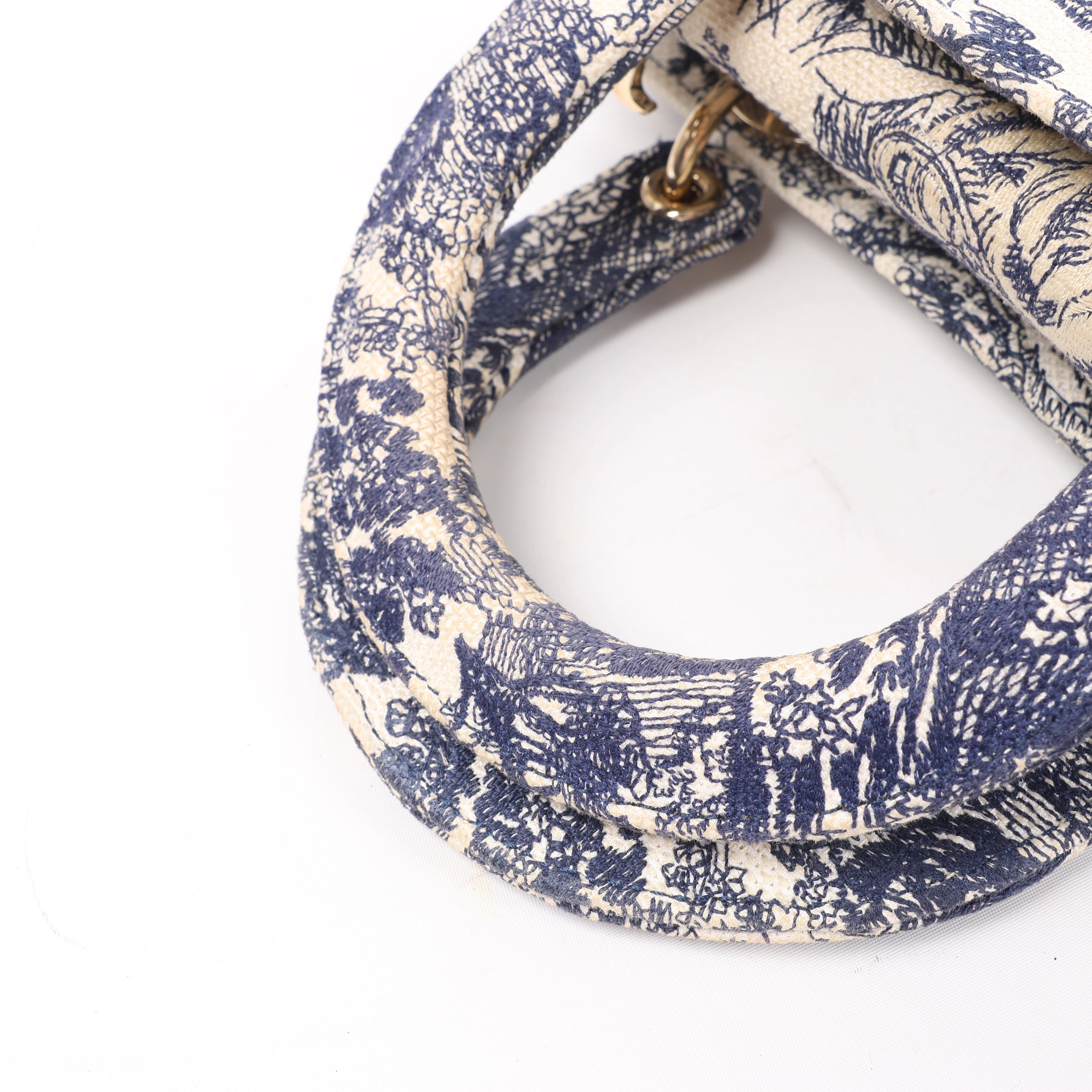 Christian Dior D-Lite Toile Doo JUY Embroidery Canvas 2Way Handbag in Beige x Navy Blue