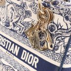 Christian Dior D-Lite Toile Doo JUY Embroidery Canvas 2Way Handbag in Beige x Navy Blue