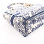 Christian Dior D-Lite Toile Doo JUY Embroidery Canvas 2Way Handbag in Beige x Navy Blue