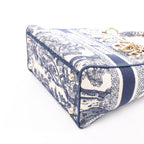 Christian Dior D-Lite Toile Doo JUY Embroidery Canvas 2Way Handbag in Beige x Navy Blue