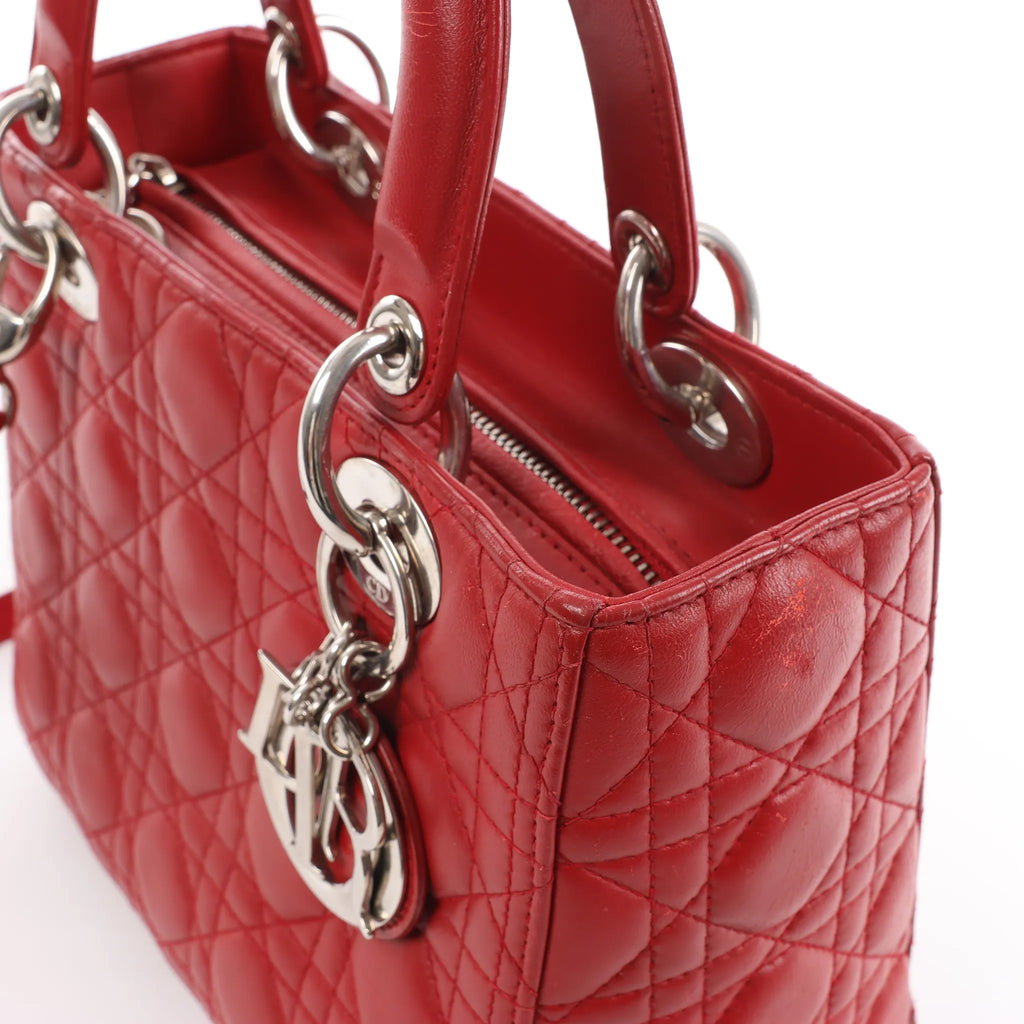 Dior Lady Dior Cannage Leather 2Way Handbag in Red