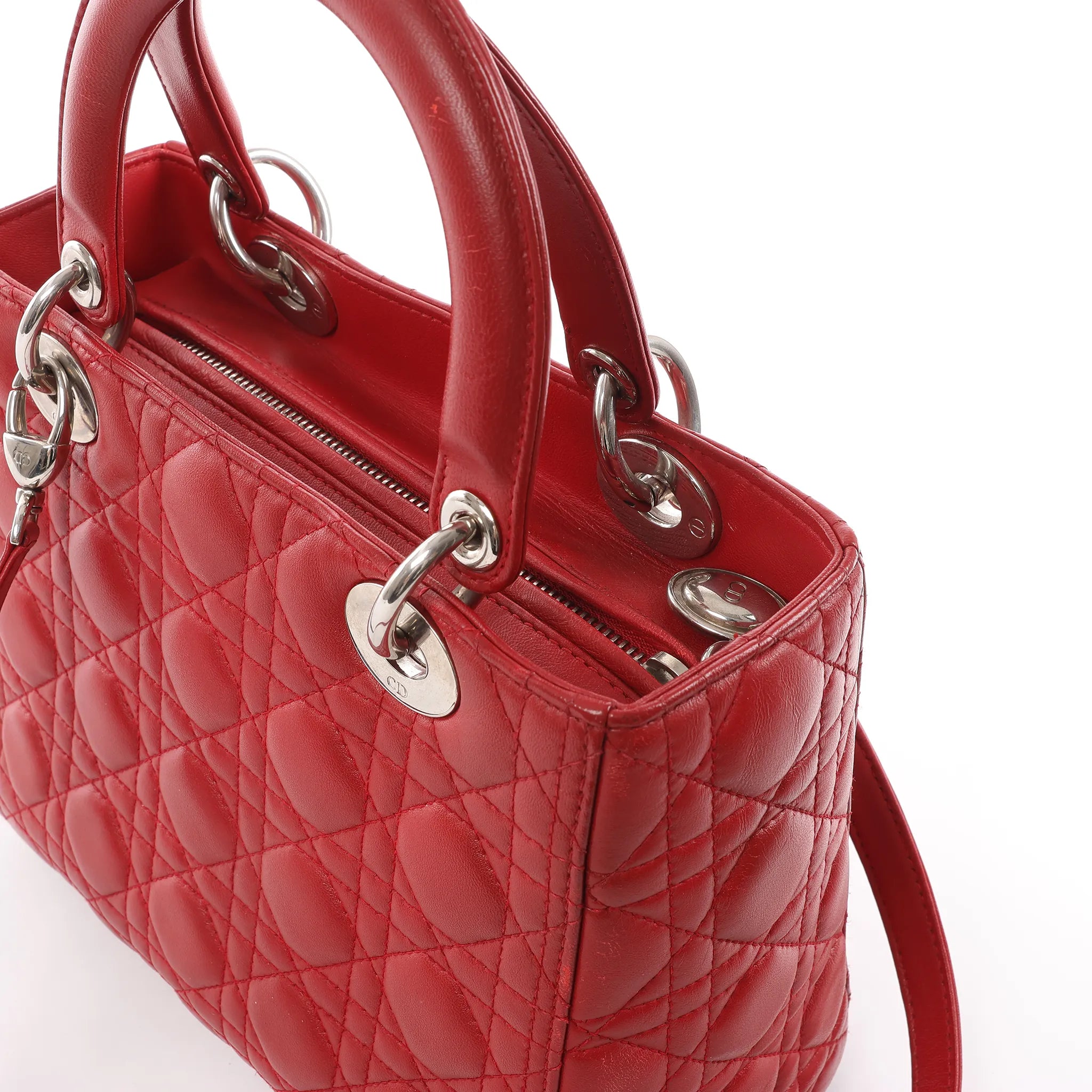 Dior Lady Dior Cannage Leather 2Way Handbag in Red
