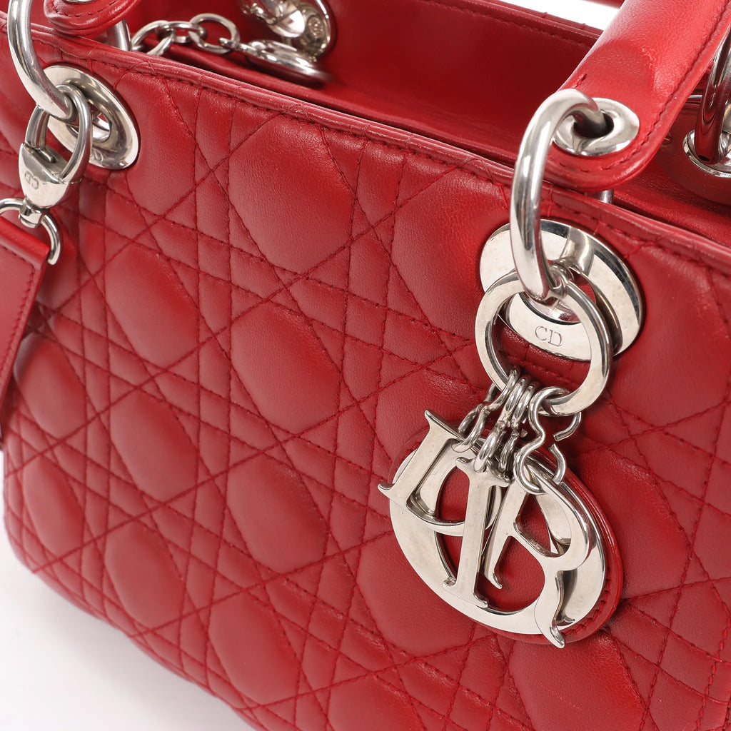 Dior Lady Dior Cannage Leather 2Way Handbag in Red
