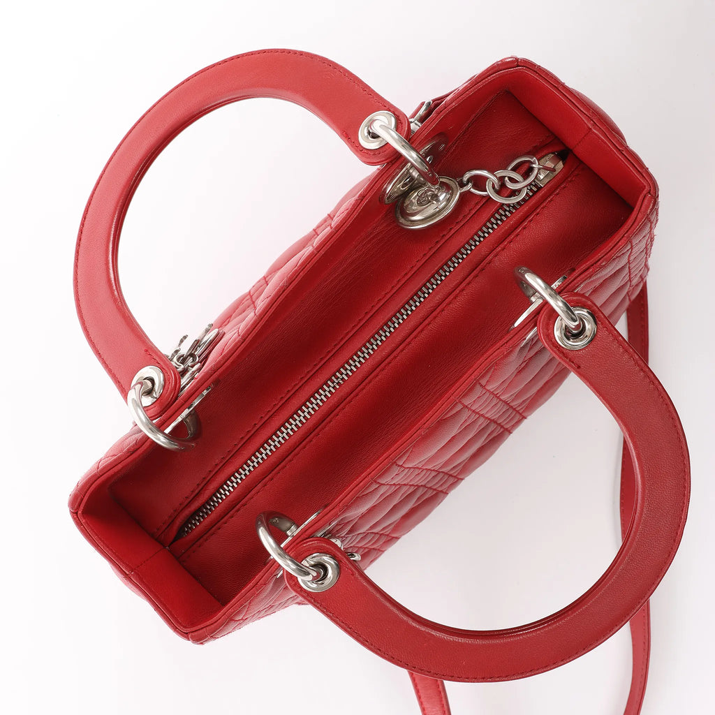Dior Lady Dior Cannage Leather 2Way Handbag in Red