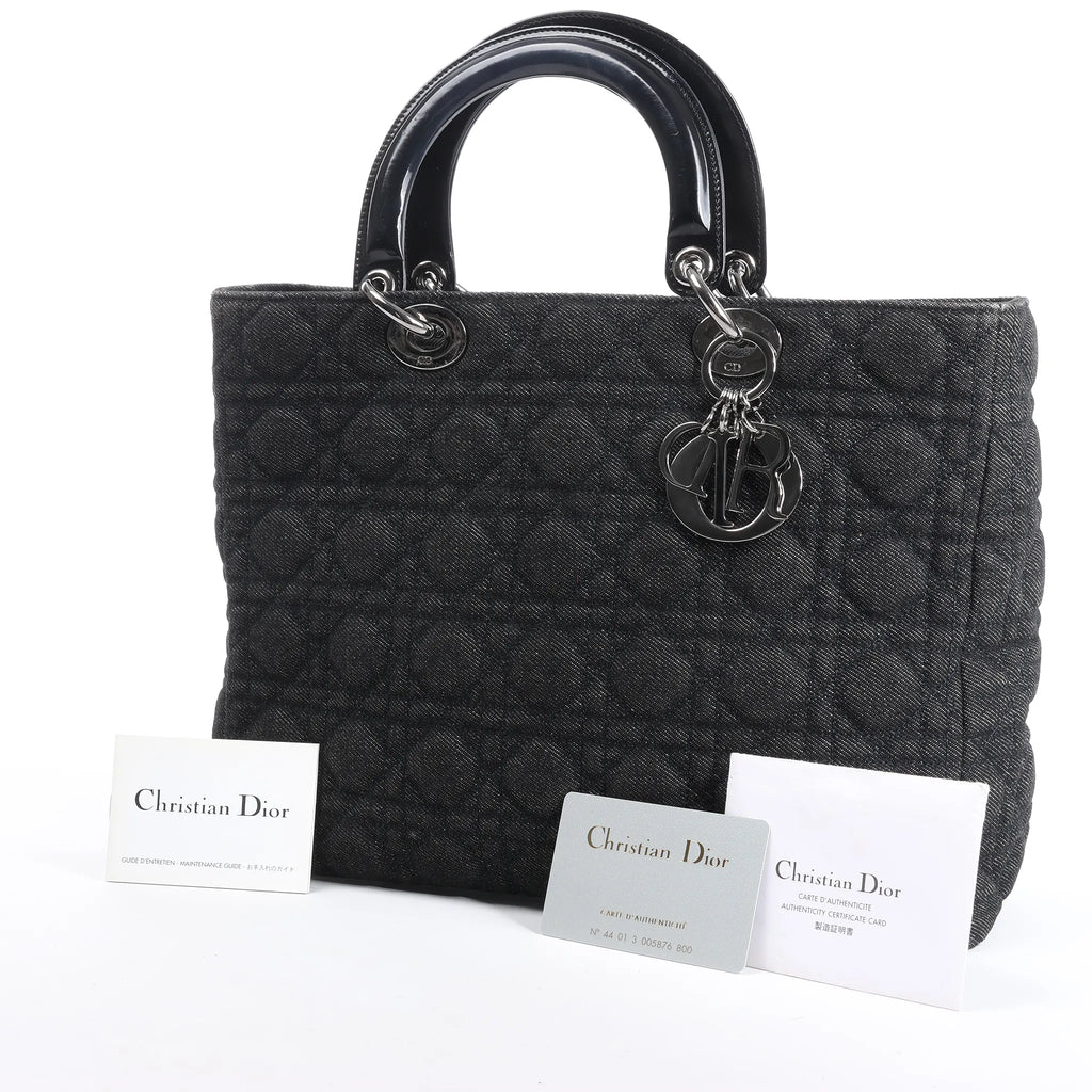Dior Lady Dior Large Denim Cannage Large Handbag in Black