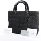 Dior Lady Dior Large Denim Cannage Large Handbag in Black