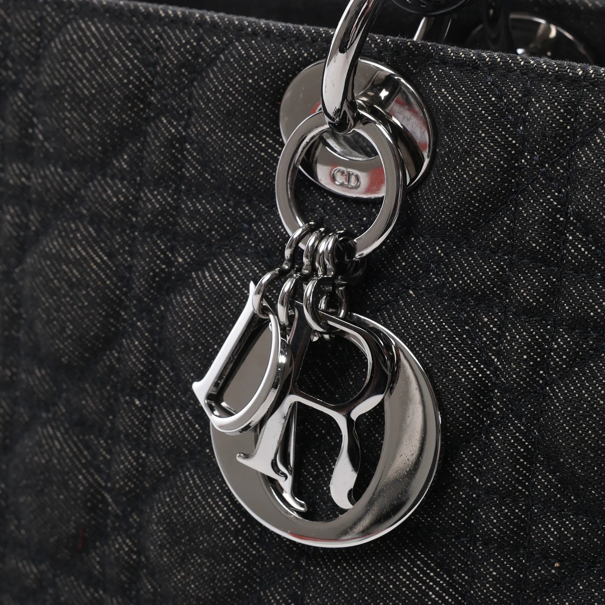Dior Lady Dior Large Denim Cannage Large Handbag in Black