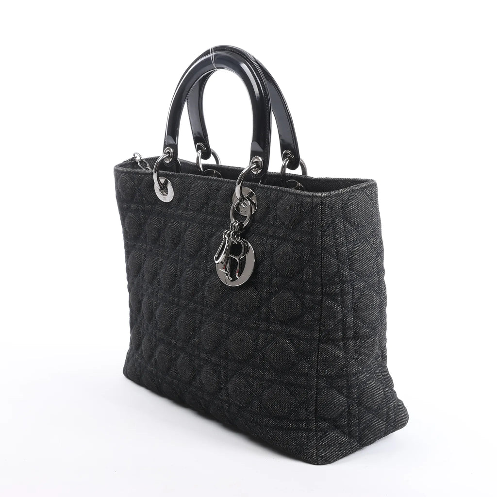 Dior Lady Dior Large Denim Cannage Large Handbag in Black