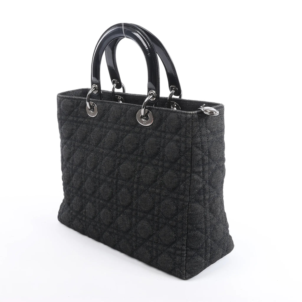 Dior Lady Dior Large Denim Cannage Large Handbag in Black