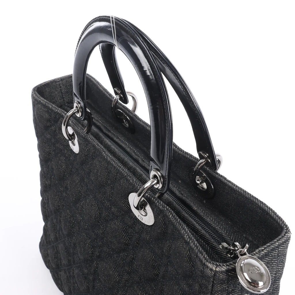 Dior Lady Dior Large Denim Cannage Large Handbag in Black