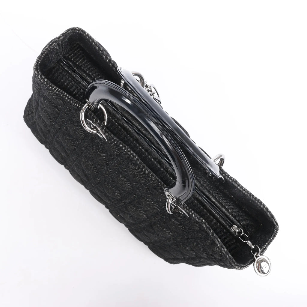 Dior Lady Dior Large Denim Cannage Large Handbag in Black
