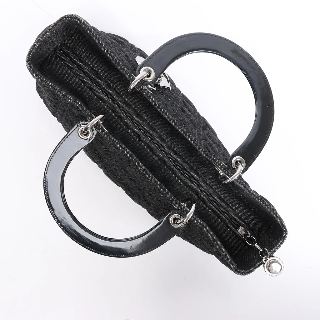 Dior Lady Dior Large Denim Cannage Large Handbag in Black