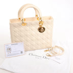 Dior Lady Dior Leather Cannage Large Handbag in Beige