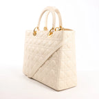 Dior Lady Dior Leather Cannage Large Handbag in Beige