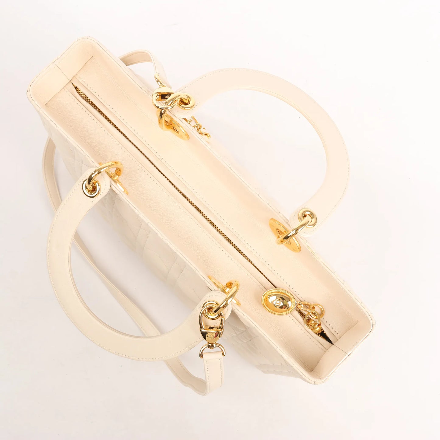 Dior Lady Dior Cannage Handtasche aus Leder, groß, in Beige