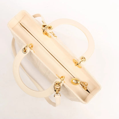 Dior Lady Dior Cannage Handtasche aus Leder, groß, in Beige