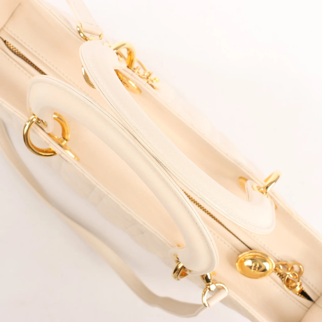 Dior Lady Dior Leather Cannage Large Handbag in Beige